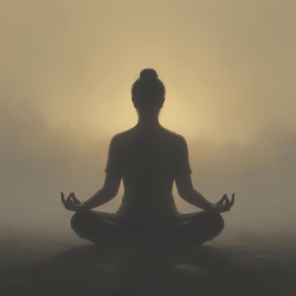 Silueta en meditación en la bruma